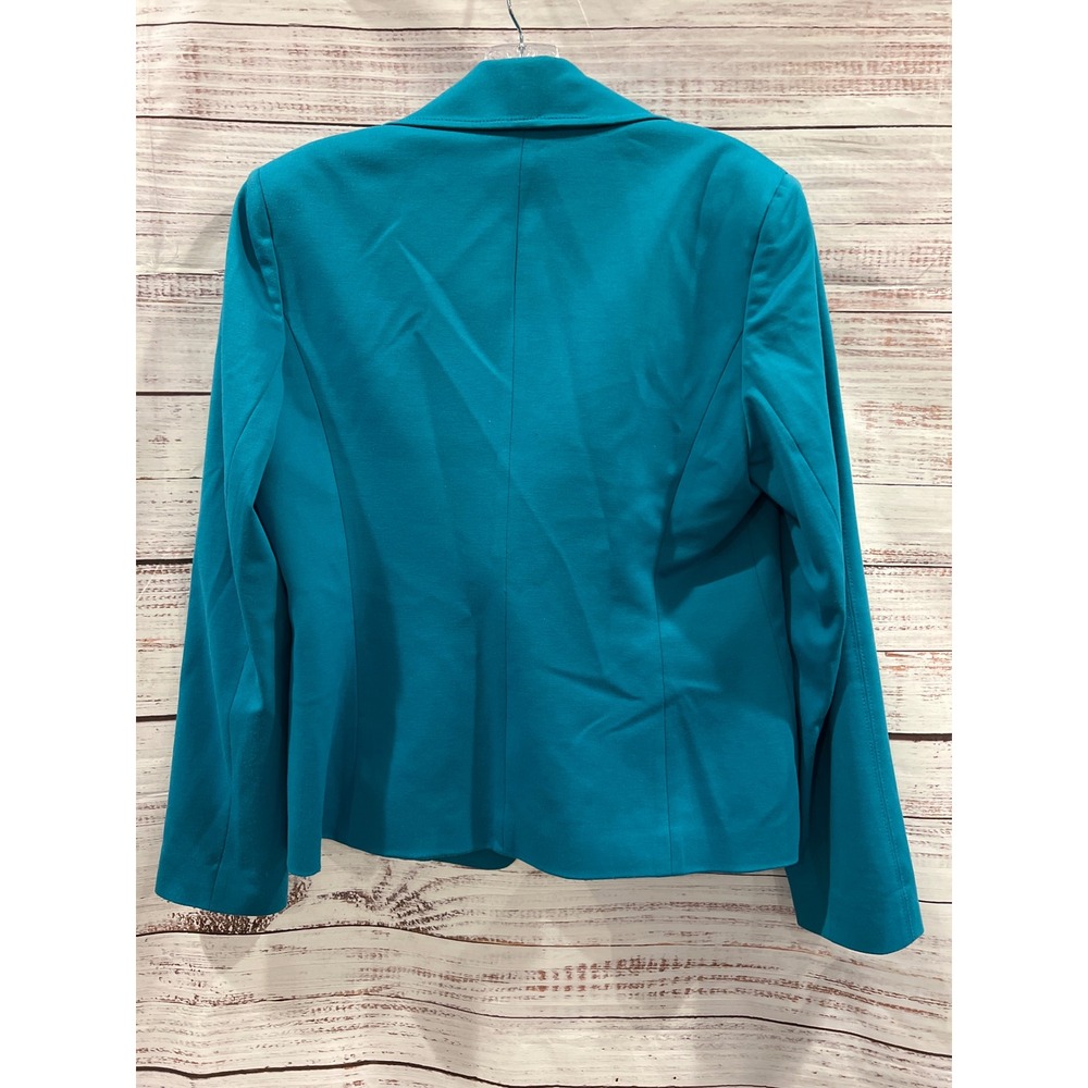 Anne Klein Teal Blue Single Button Zipper Pocket Blazer Jacket Womens 12 - Picture 4 of 7